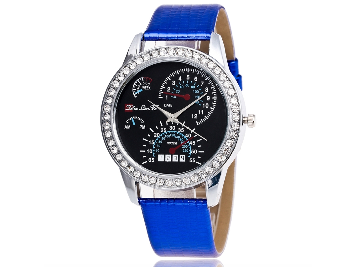 Reloj De Pulsera De Cuarzo Para Mujer Zhoulianfa Con Diamantes De Imitación Y Correa De Piel Sintética Azul.