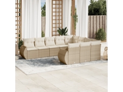 Conjunto de sofá de jardín de 10 piezas con cojines, mimbre sintético beige, Dkd Home Decor