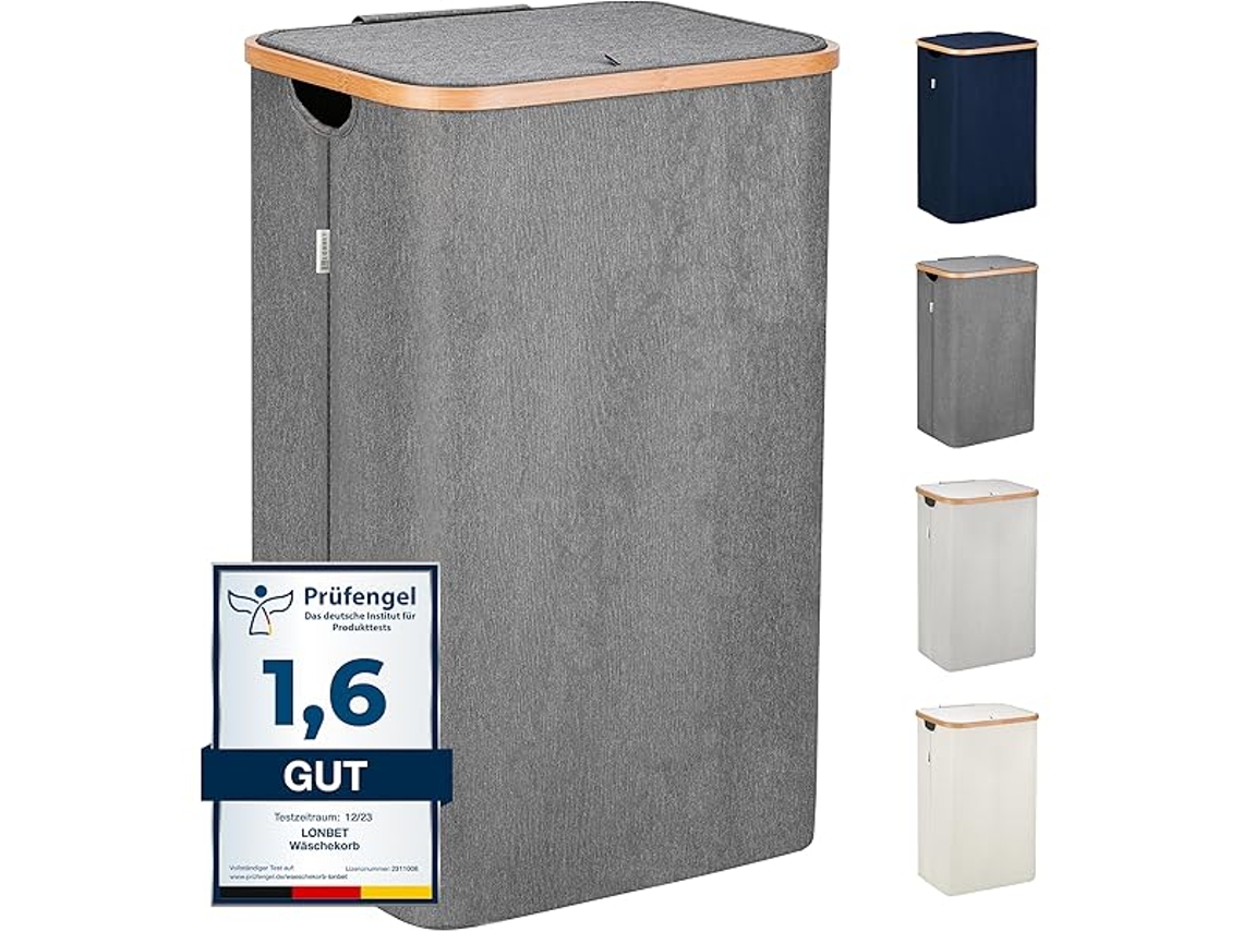 Cesto de ropa con tapa, 100 litros, gran capacidad, buena ventilación, duradero, equipado con una bolsa de ropa extraíble.