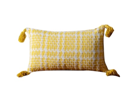 Funda De Almohada Lumbar Con Borlas-30*50Cm (Doble Cara Sin Núcleo)-Amarillo - Comodidad Y Estilo Para Su Hogar JEIIBRZUI