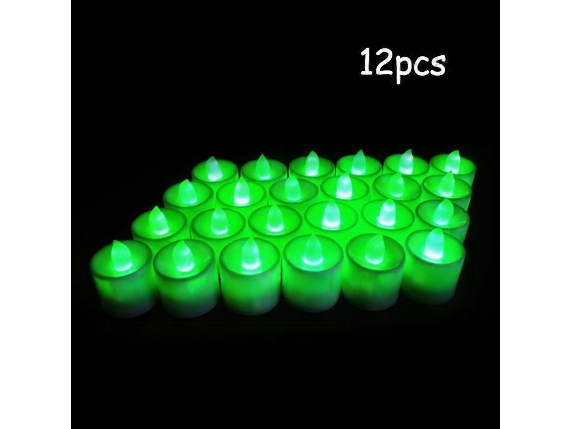 Rebe-velas Electrónicas Led Sin Llama De Plástico Con Luz Amarilla Para Exterior 12/24/36/48 Piezas Decoración Fiesta 12 Piezas Verdes