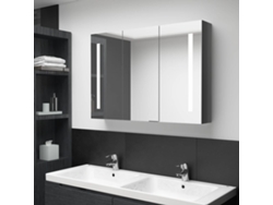 Armario de baño con espejo e iluminación LED, 89x14x62cm, gris brillante.