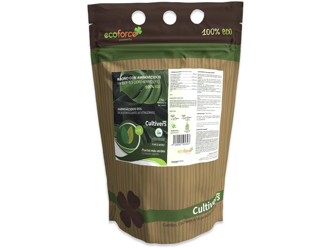 CULTIVERS Abono de Aminoácidos 85% + Hierro de 5 kg Fertilizante de alta concentración con registro ecológico
