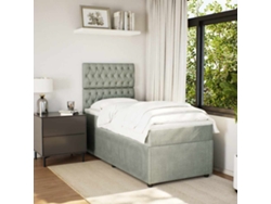 Cama Box Spring Con Colchón Terciopelo Gris Claro 90x190 Cm