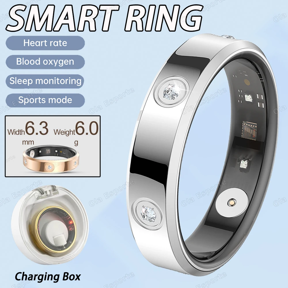 (plata, Estuche De Carga, Talla 8) Anillo Inteligente, Ultradelgado De 6,3 Mm, Monitorización De La Salud, Resistente Al Agua.