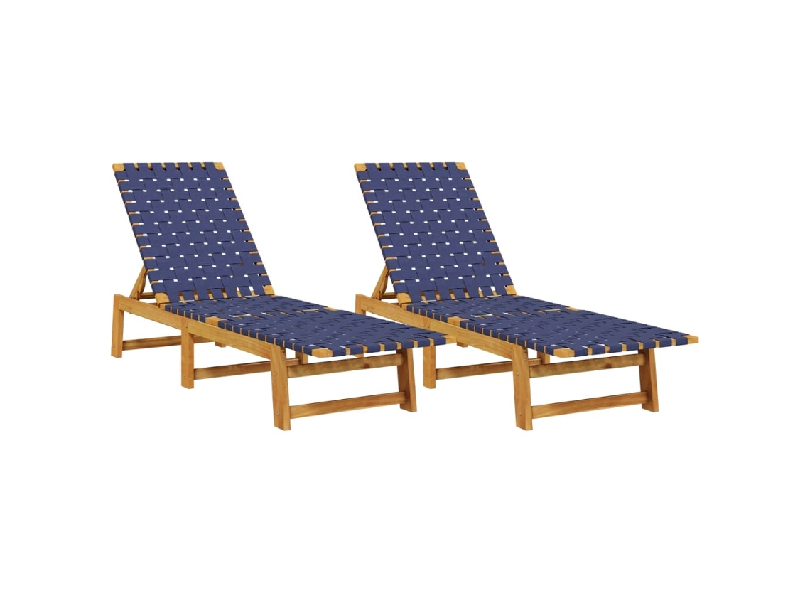 Maison Exclusive - Tumbonas 2 Unidades Madera Maciza De Acacia Y Tela Azul Oscuro