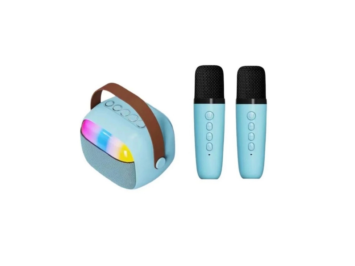 Mini máquina de karaoke para niños y adultos, altavoz Bluetooth con 2 micrófonos inalámbricos y luz LED, adecuada para niñas y niños.