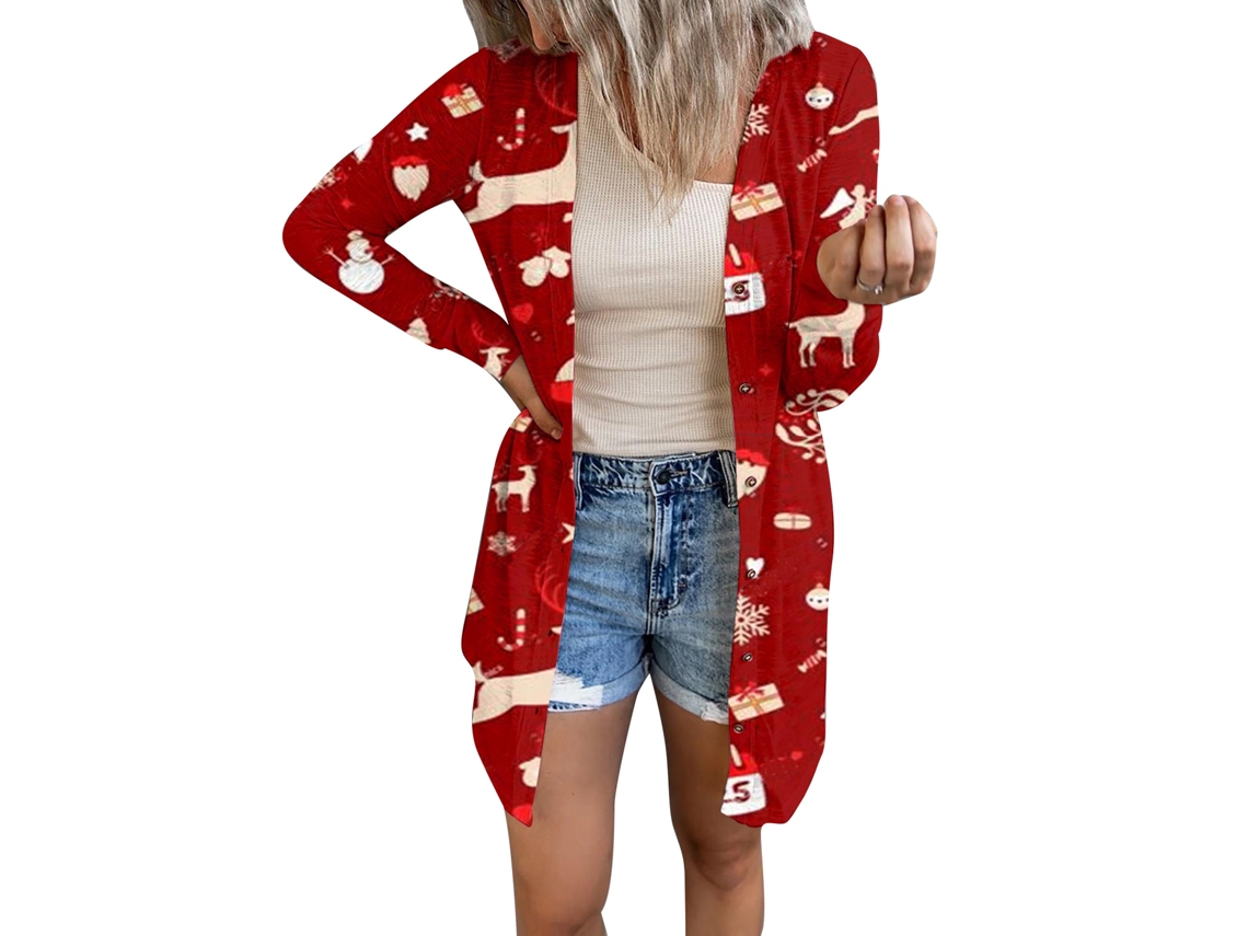 Blusa de manga larga para mujer de la marca Rebe, con estampado navideño y de Halloween, talla 4 (3XL), diseño con abertura frontal.