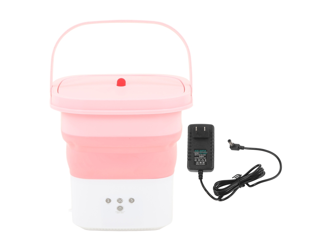 Máquina De Lavar Portátil Dobrável Pequena Baixo Ruído Com Desidratador Para Casa 100‑240v Rosa+branco Plug Us