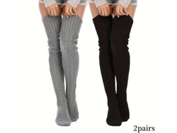 2 Pares De Calcetines Por Encima De La Rodilla, Calcetines De Punto Cálidos Hasta La Rodilla, Medias De Invierno Cómodas (negro-gris) Cuich