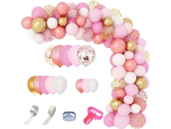 MEOIRUERY Kit de Guirnalda - Arco con Globos Blancos, Rosas y Dorados con Confeti Rosa y Dorado