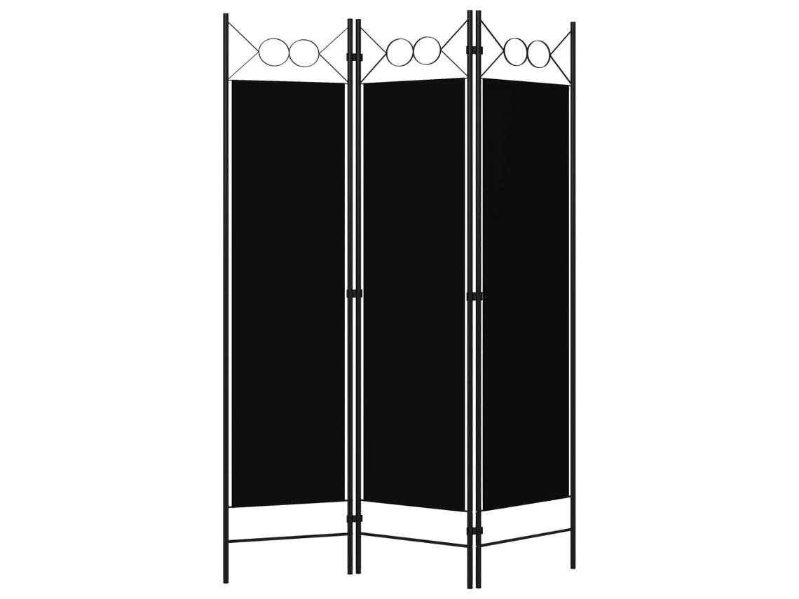 Separador de ambientes con 3 paneles, 120x180 cm, negro.