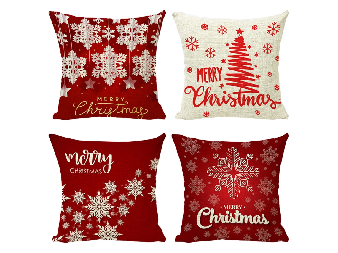 Juego De 4 Fundas De Almohada Navideñas Con Motivos De Copos De Nieve