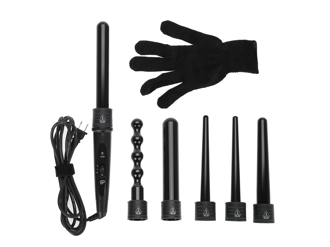 Set De Rizador De Cerámica Intercambiable 6 En 1 Con Guante Antiquemaduras Para Pelo