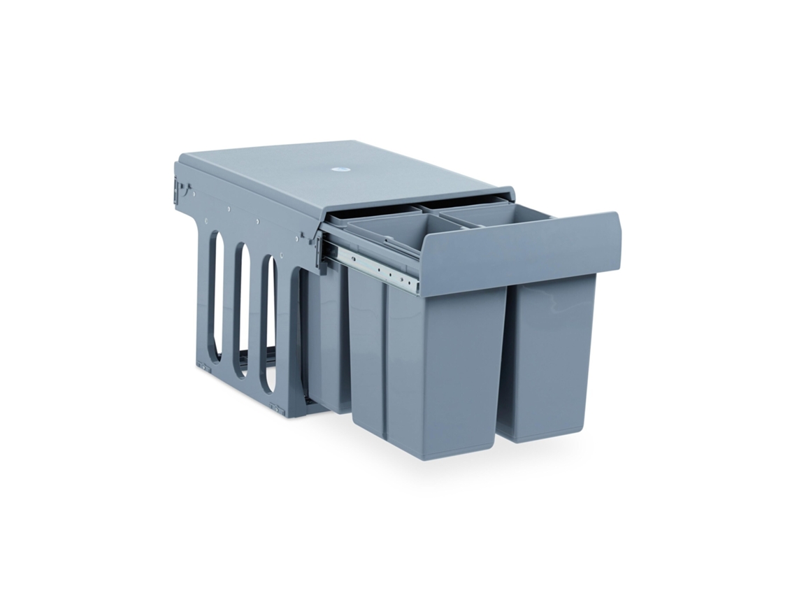 Relaxdays Cubo De Basura Empotrable, Sistema De Reciclaje, Plástico, 4x 8l, 35,1 X 34,3 X 48 Cm, Gris