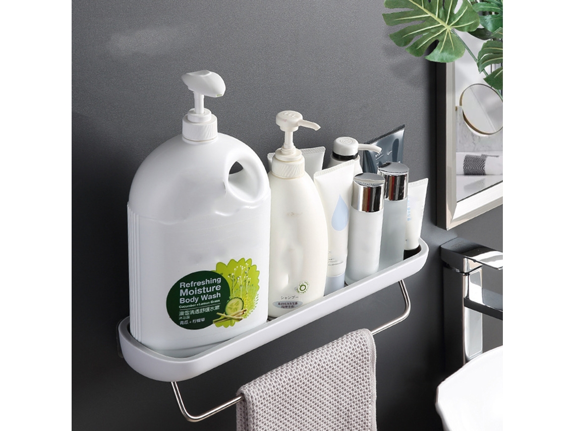 Estante De Pared Para Baño Con Toallero, Almacenamiento Ventilado, Gris.