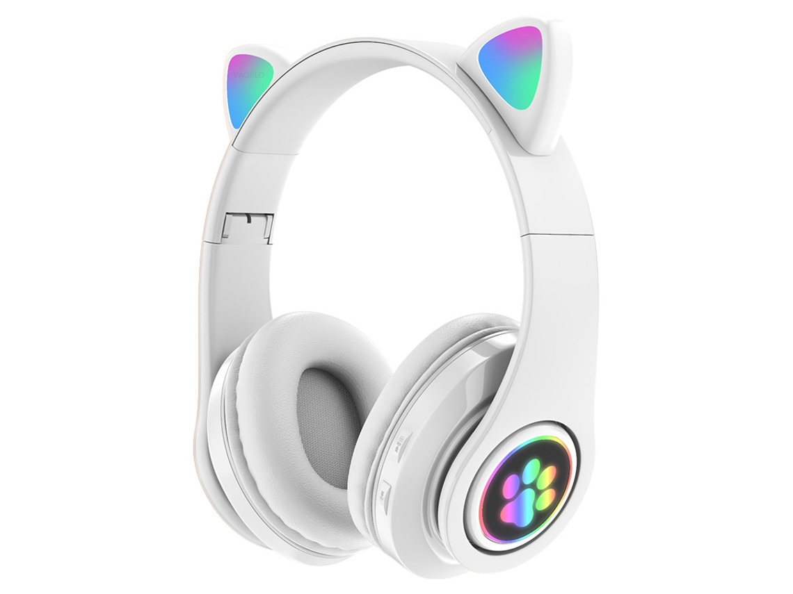 Auriculares Inalámbricos Bluetooth (blancos) Con Linterna, Diseño De Orejas De Gato Y Micrófono.