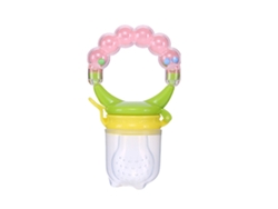 Alimentador De Frutas Para Bebés De Silicona Con Sonajero Y Texturas, Seguro, Rosa.