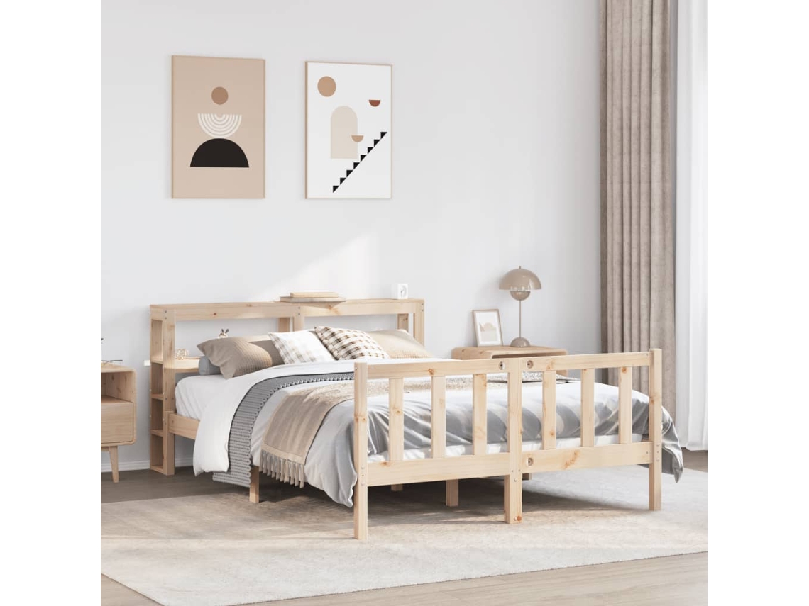 Cama De Matrimonio | Cama Para Adultos | Estructura De Cama Sin Colchón Madera Maciza De Pino 140x190 Cm
