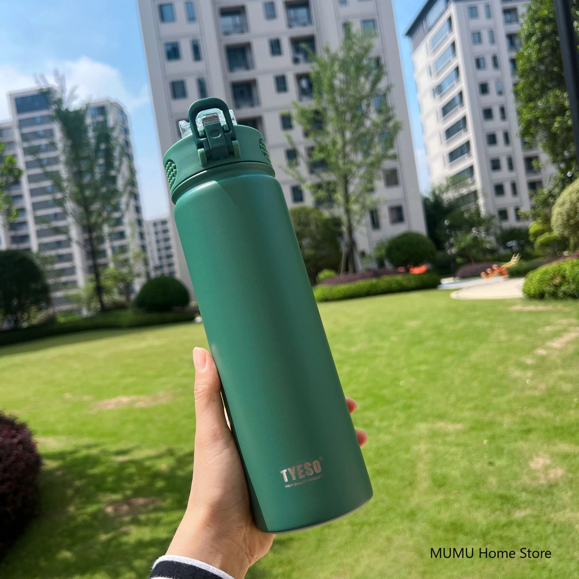 Termo/vaso térmico de acero inoxidable para coche (verde, 750 ml), ideal para bebidas frías y calientes.