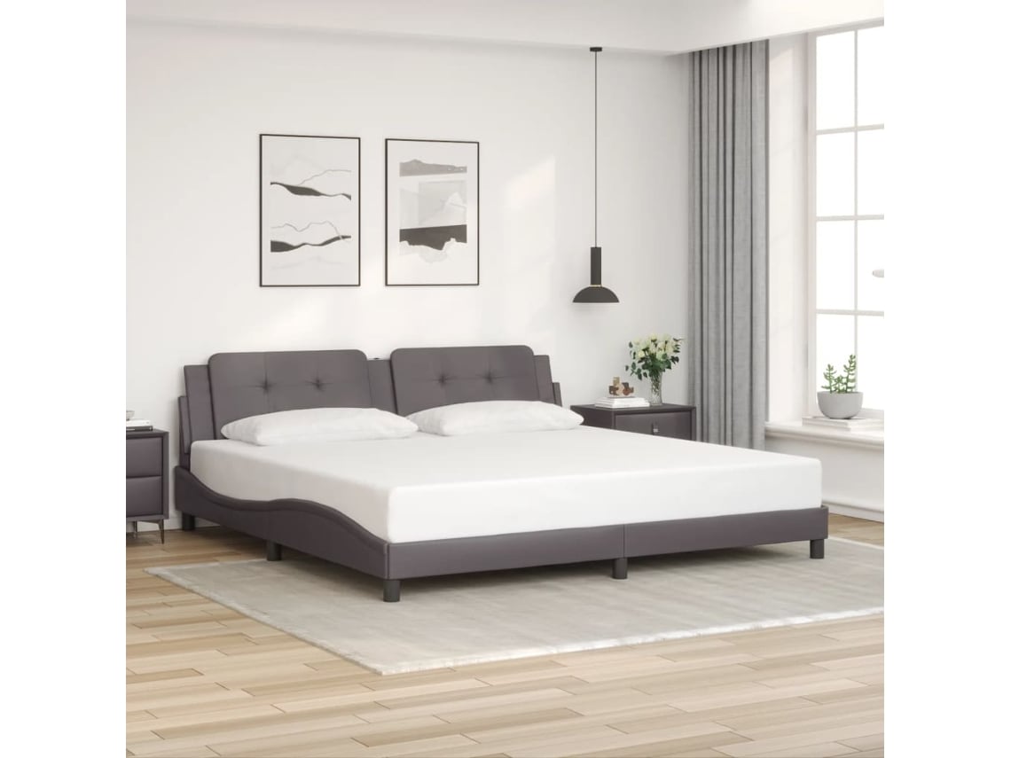 Estructura De Cama Sin Colchón Cuero Sintético Gris 200x200 Cm