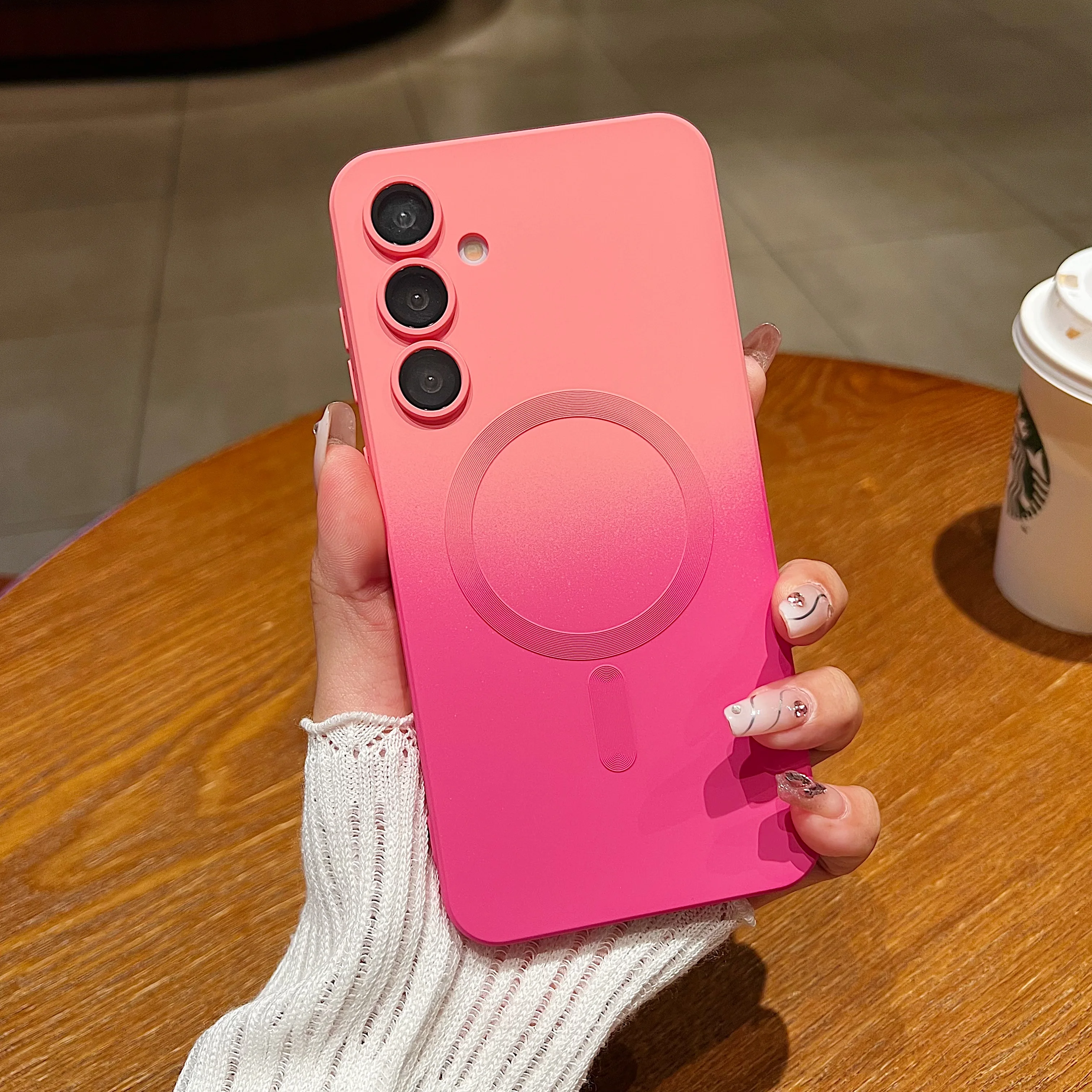 (galaxy S25 Rosa) Funda Protectora Samsung Magsafe, Cubierta De Lente De Cámara Degradada