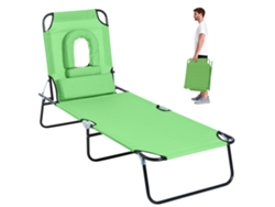 Tumbona Plegable, Orificio Facial, Cojín, Funda Hidrófuga, 187x58x36cm, Verde