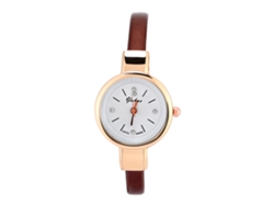 Reloj De Pulsera Analógico De Cuarzo Para Mujer Con Correa De Pu, Redondo, Marrón, Elegante E Informal.