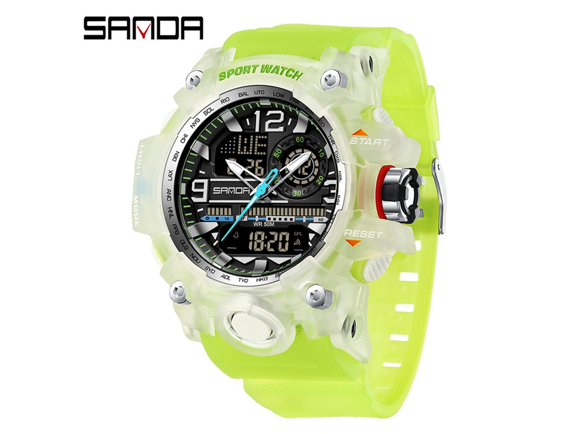 Reloj Digital De Moda (verde Transparente para Hombre) Con Acabado Luminoso, Resistente Al Agua, A Los Golpes Y Con Alarma.