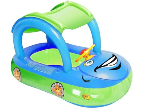 Flotador de piscina inflable para bebés con dosel, bote de flotador de natación para bebés en forma de automóvil con asiento de seguridad para somb...