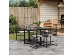 Juego de comedor de jardín de 5 piezas con cojines de mimbre negros de DKD Home Decor