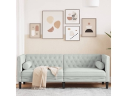 Sofá Chesterfield con almohadones HARLANV1, terciopelo gris claro, 3 plazas.