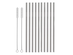 Juego De 12 Pajitas De Acero Inoxidable Rectas Reutilizables Con 2 Cepillos De Limpieza