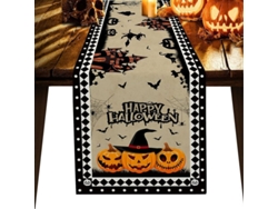 Camino De Mesa De Lujo Linjou De 274 Cm, Diseño De Castillo Embrujado De Halloween, Algodón Y Lino, 33 X 274 Cm.