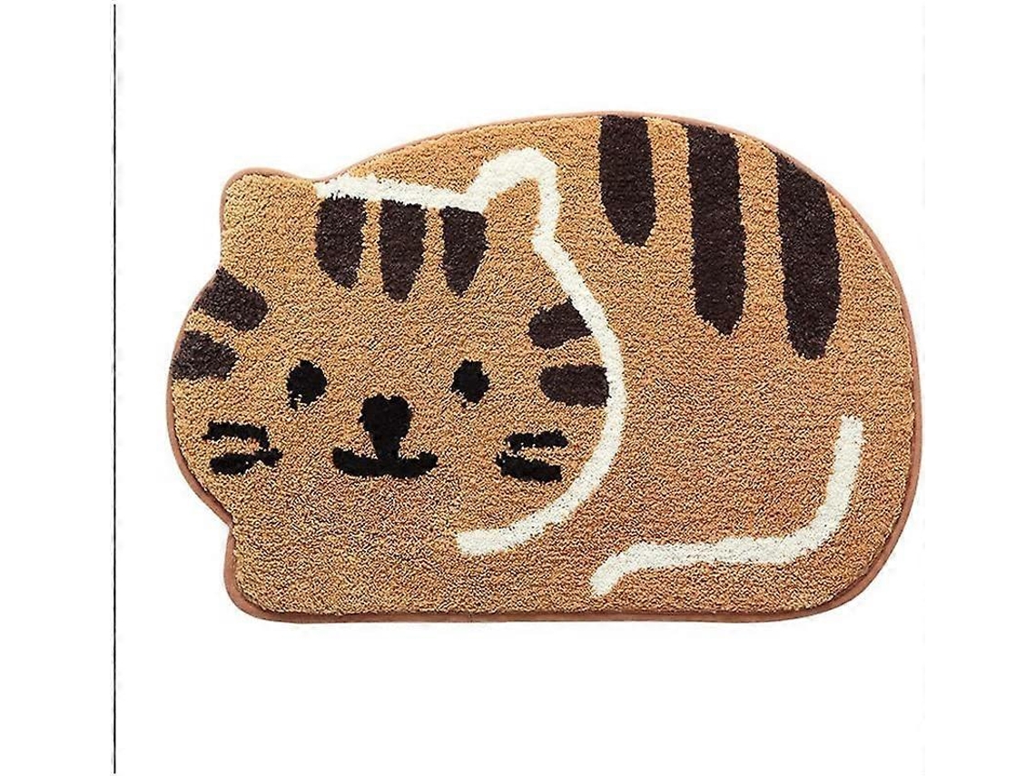 Bonita alfombrilla absorbente antideslizante con forma de gato para baño, dormitorio y cocina - Marrón oscuro
