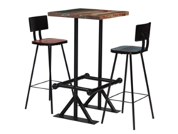 Set De Muebles De Bar 3 Pzas Madera Maciza Reciclada Multicolor