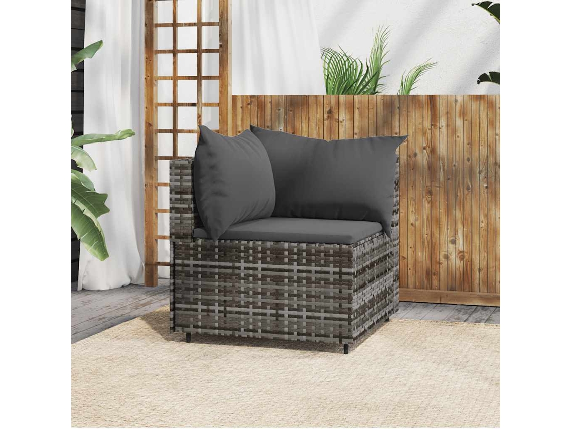 Sofá esquinero de jardín de mimbre gris con cojines de DKD Home Decor