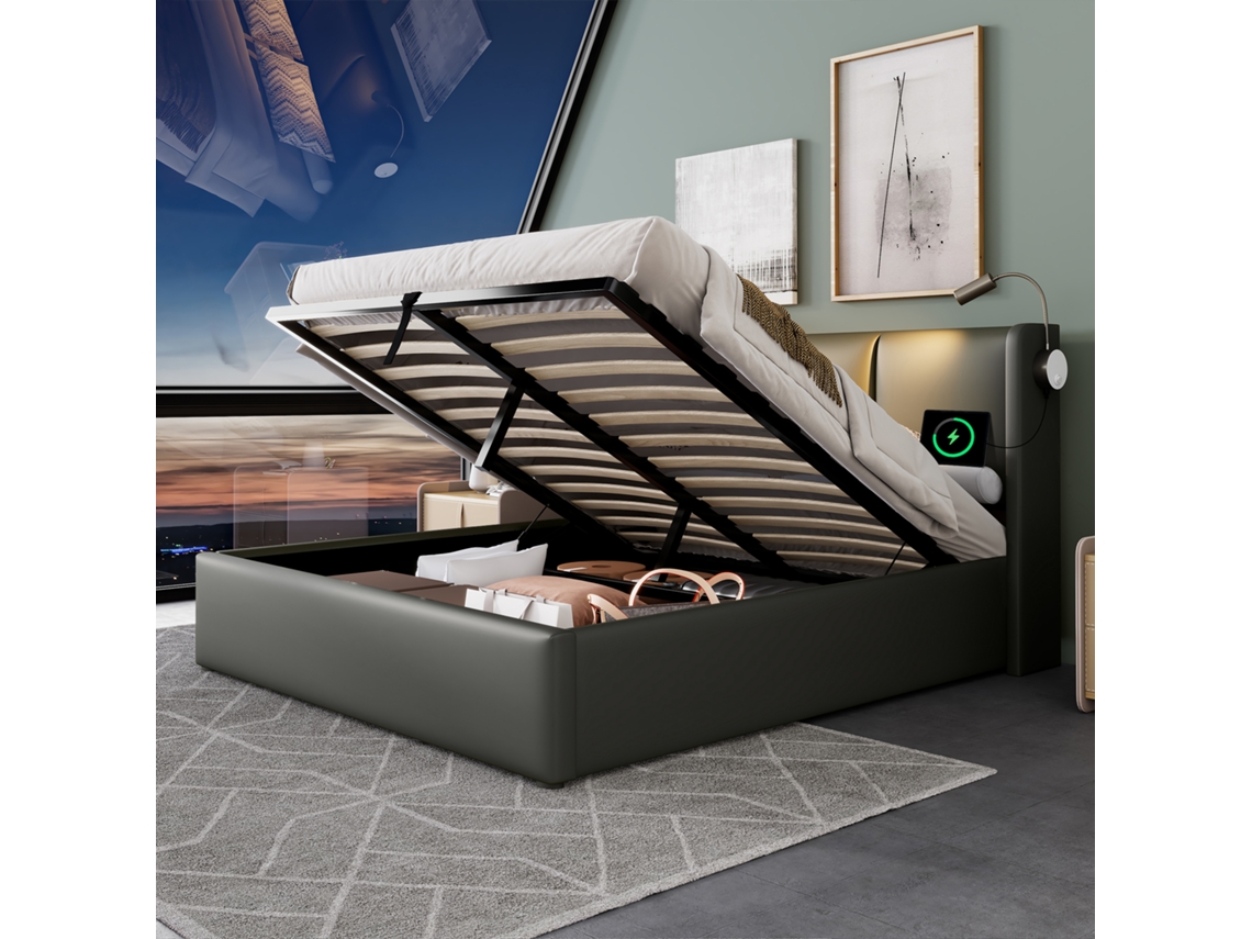 Cama De Poliuretano De 140x200 Con Puerto Usb Y Espacio De Almacenamiento.