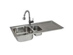 Fregadero de cocina reversible de 1,5 senos, acero inoxidable de 0,9 mm, grifo extraíble Padstow, kit de fontanería y Monstershop.