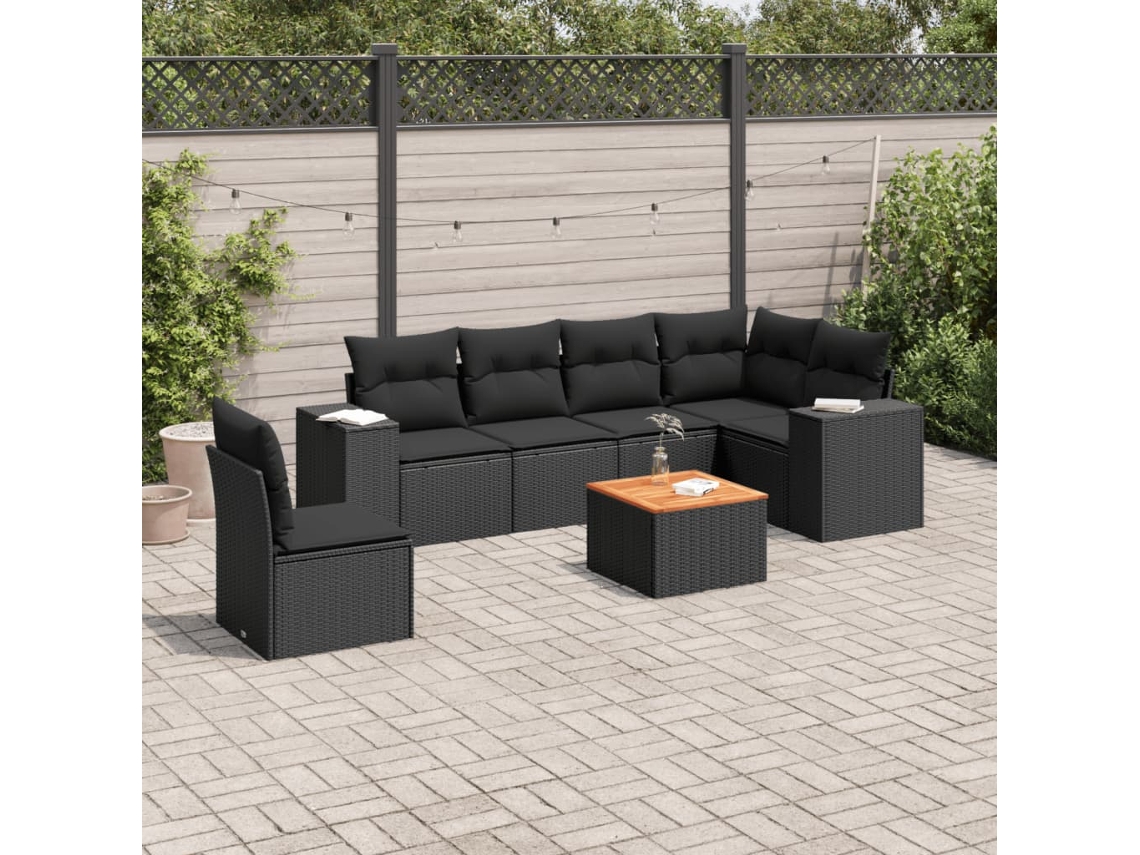 Conjunto de sofá de jardín de 7 piezas con cojines de mimbre negro de DKD Home Decor