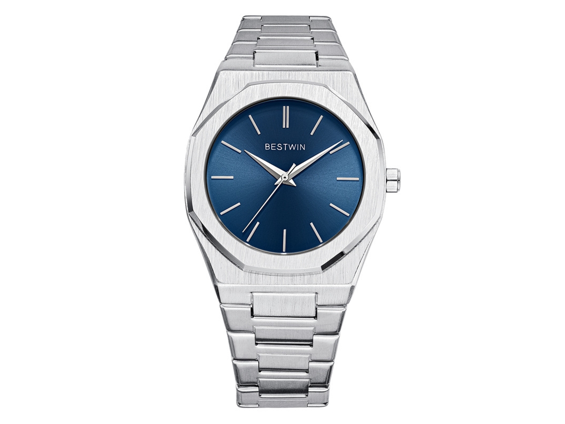Reloj De Cuarzo Para Hombre Con Cierre De Mariposa Doble (blanco Y Azul)