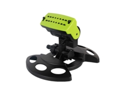 Aspersor automático de jardín con rotación de 180° y sistema de riego ajustable para céspedes con amplia cobertura.
