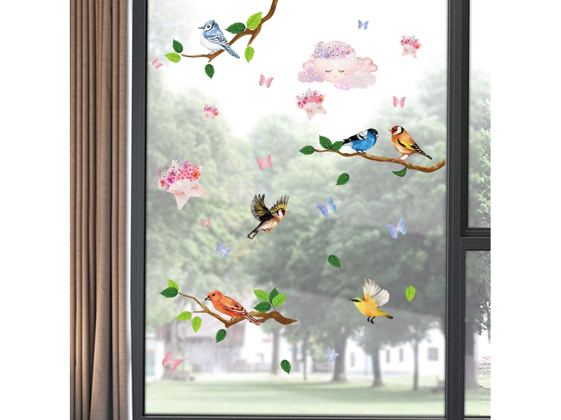 Rama de árbol, colibríes, pegatinas decorativas para ventanas RNEMITERY