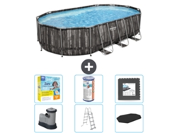 Piscina BESTWAY Oval Power Steel - 610 x 366 x 122 - Gris - Incluye bomba - Escalera - Cobertor Paquete de mantenimiento - Filtrar - Baldosas