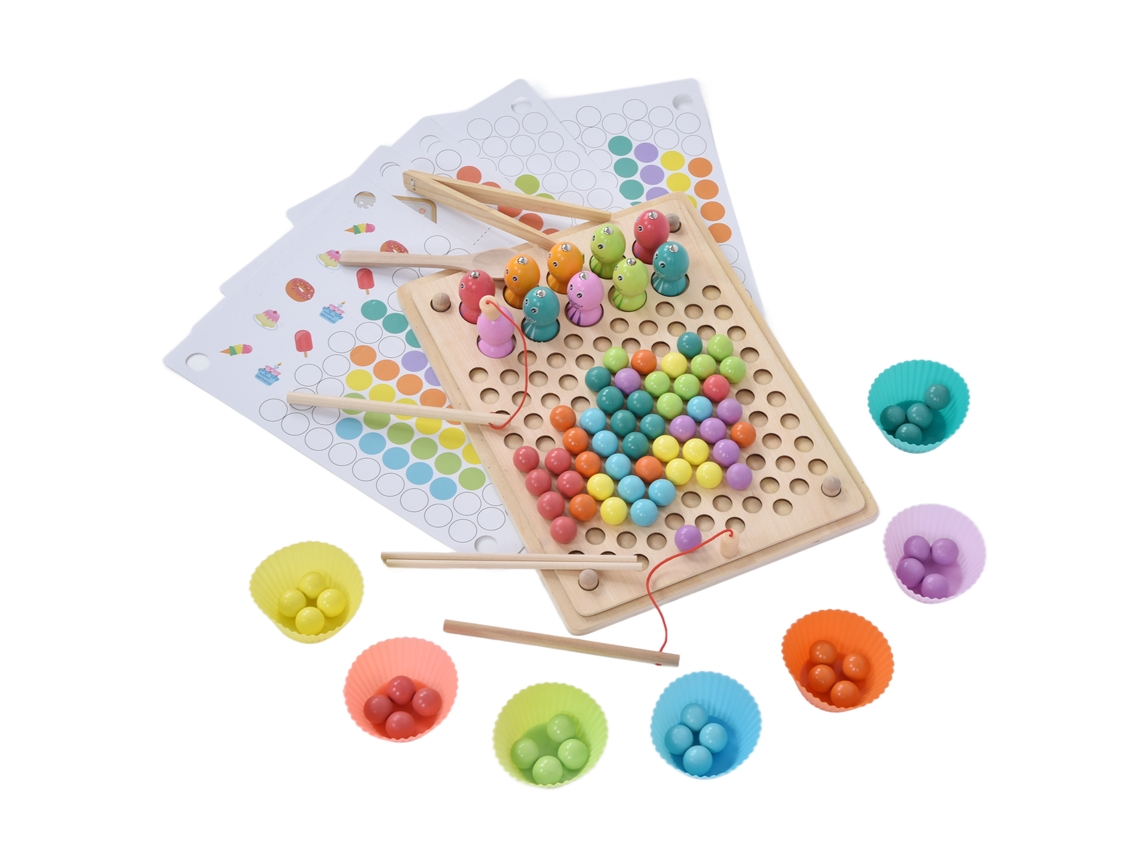 Juego De Cuentas De Madera Con Clip Y Pesca Juego De Tablero De Clavos Juguete De Aprendizaje Preescolar Para Niños