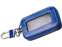 Estuche Para Llaves De Coche Unisex En Cuero Genuino - Llavero Con Cremallera Y Ventana - Azul