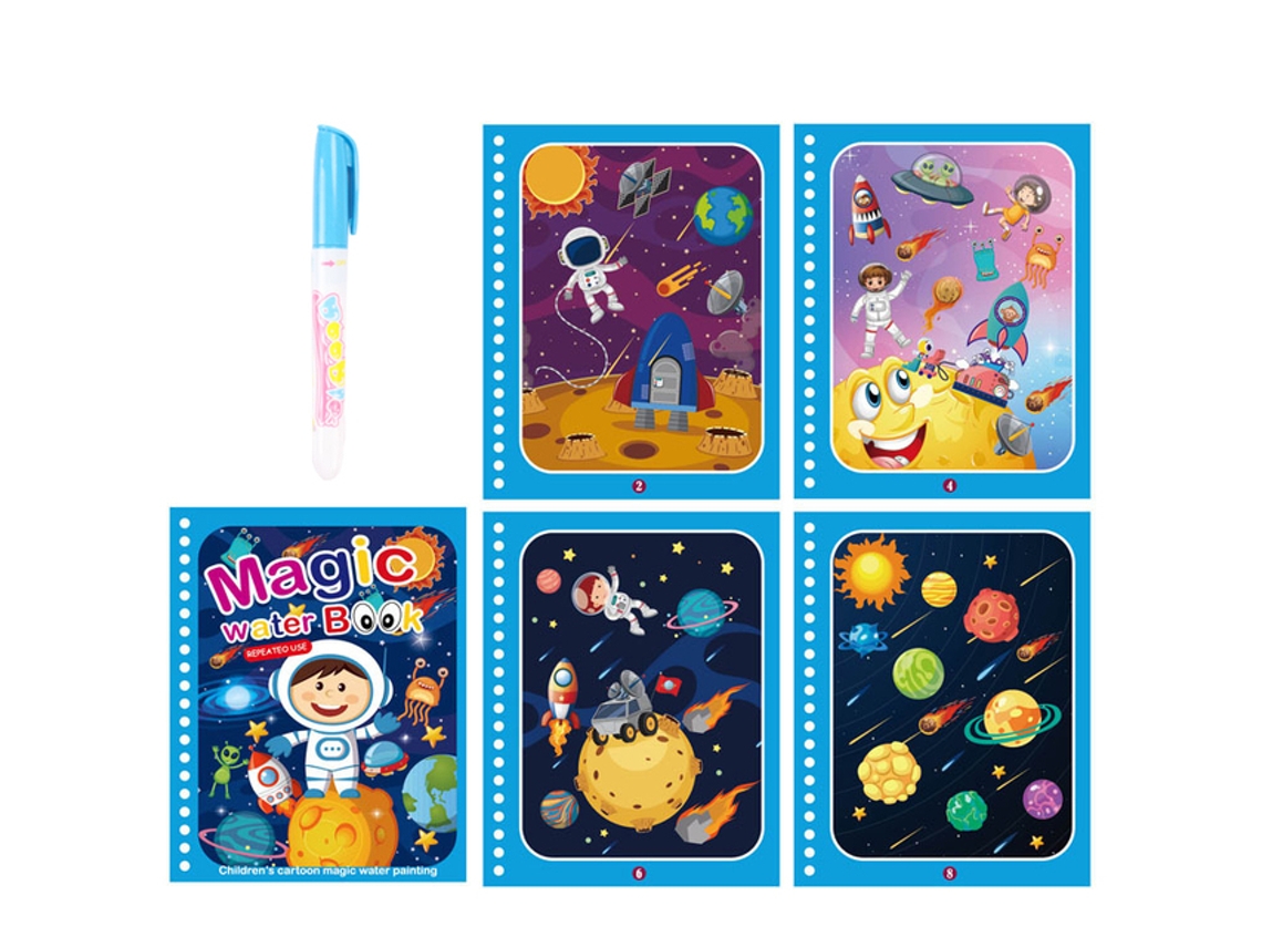 (universo) Libro mágico de pintura educativo para niños con agua y bolígrafo. Juguete para bebés.