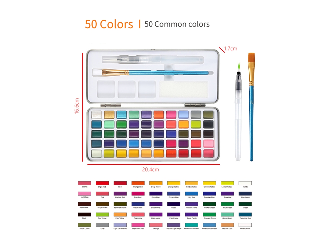 Set De Acuarelas Hb De 50 Colores Con Pincel Y Bolígrafo - Ideal Para Artistas Principiantes, Estudiantes Y Adultos.