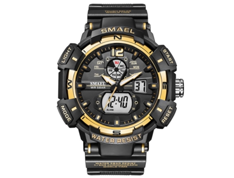 Smartwatch Male Smael Fashion 50 M Punteros luminosos impermeables Cuarzo digital Multifuncional Ouro Preto