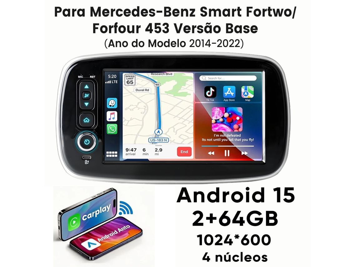 Pantalla Android Auto PRIME KANG, 8 pulgadas, radio, GPS, 2 GB + 64 GB, para Smart Fortwo/Forfour